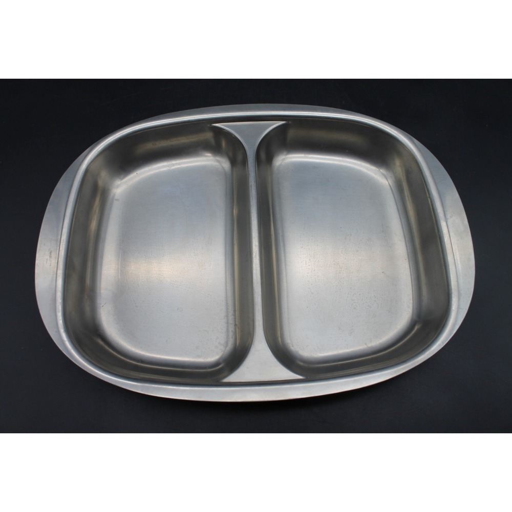 Vintage Cultura Stainless Steel Divided Serving Tray Plate 11x8 Oval Sweden